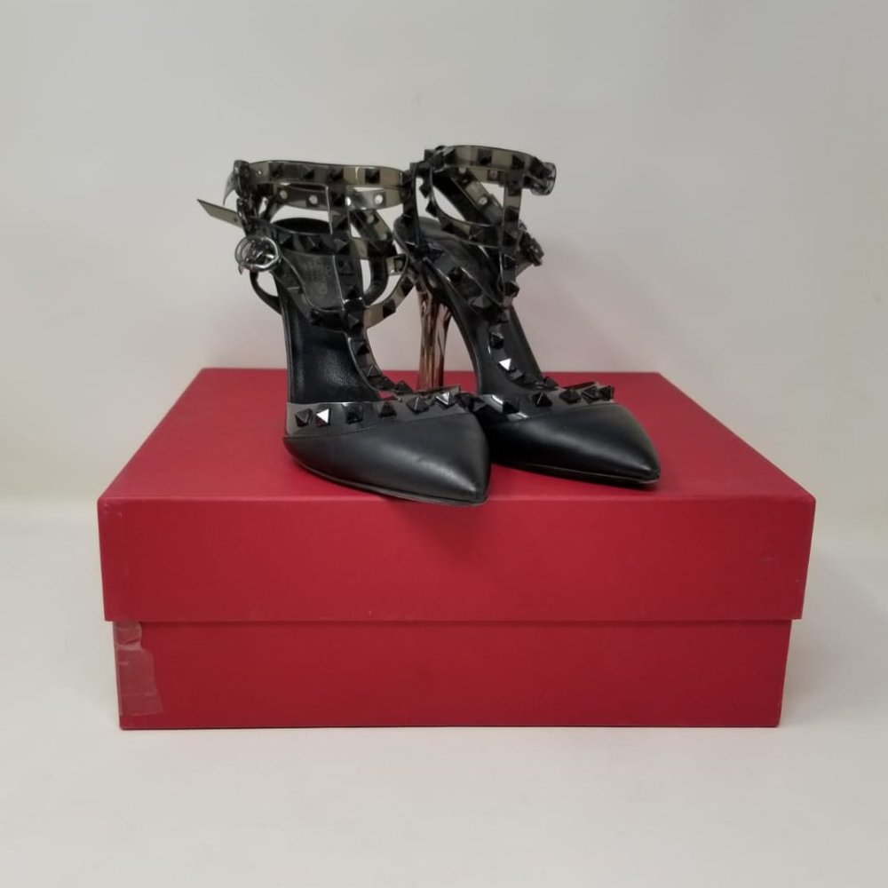Valentino Garavani Calfskin Plexi Stud Heels EU 37